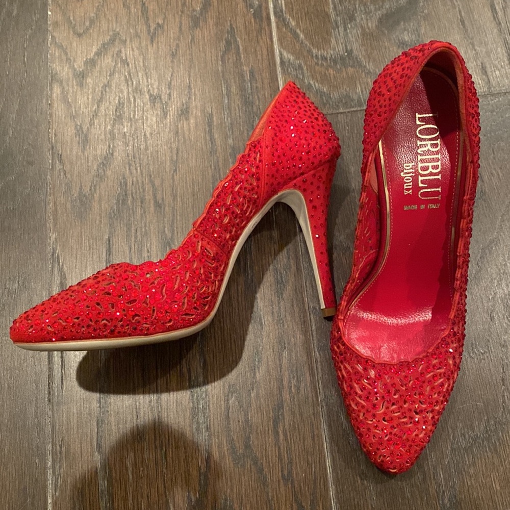 Loriblu Red suede high heels with rhinestone size 7